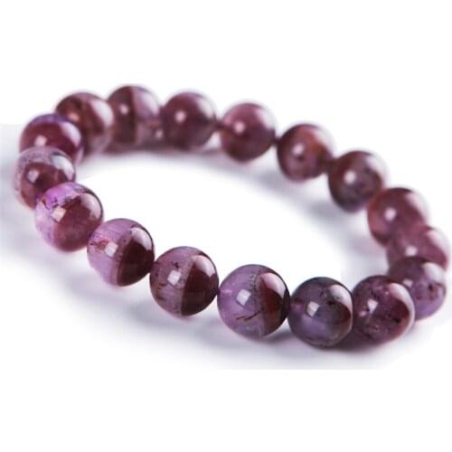 13mm Natural Genuine Cacoxenite Auralite 23 Crystal Round Bead Bracelet For Women Red Purple Stretch Charm Bracelet