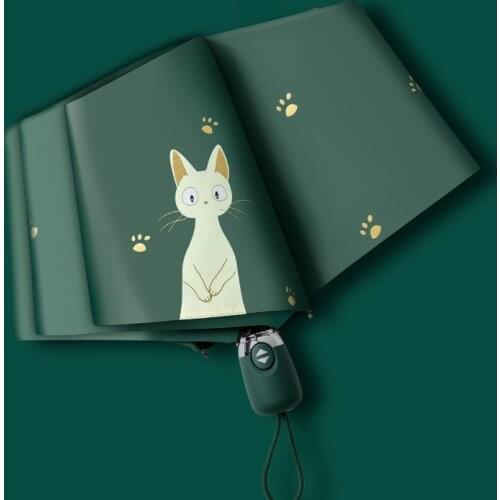 Women Automatic Umbrella reative Cat Claw Automatic Folding Travel Umbrella Black Coating Sunscreen Girls Kids Umbrella Paraguas