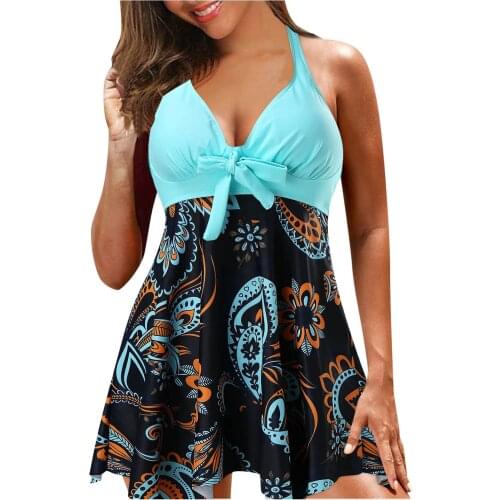 2021 Swimdress Cover Up Women Two Pieces Swimsuits Bathing Suit Floral Printed Tankini Boyshorts Swimwear Bikini Mujer Set New