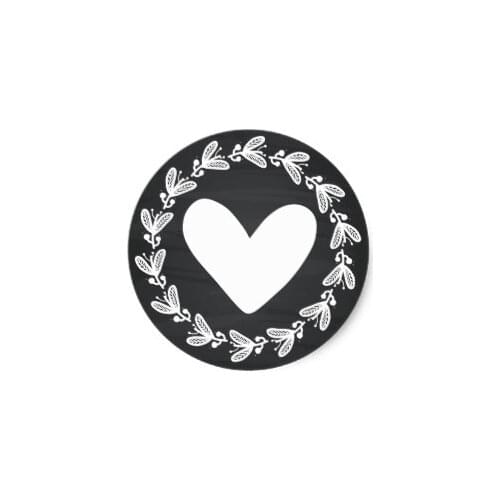 3.8cm Vintage Black Chalkboard White Heart Floral Love Classic Round Sticker