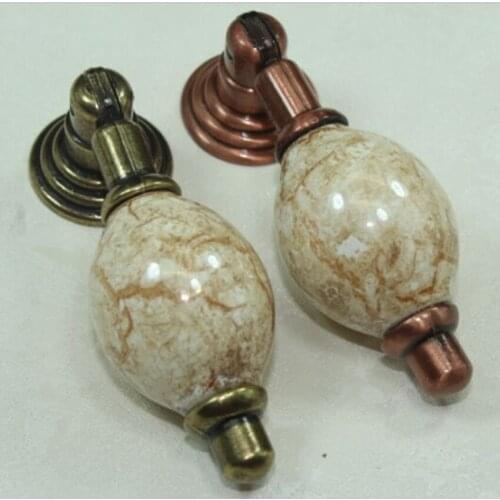 Antique brass pendant furniture knob Marble vein ceranic drawer cabinet knob antique copper dresser cupboard dorp handle knob