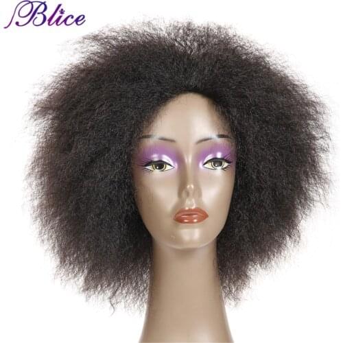Blice Synthetic Wig Pure Color Short Kinky Curly Afro Wigs 6inch For Women In Color #1 #1b #2 #30 #33 #99j 100g/Piece