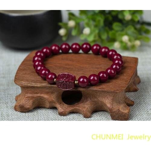Natural Cinnabar Dragon Pattern Bracelet Stop Evil Hand String High Content Emperor Handmade Cinnabar for Men and Women