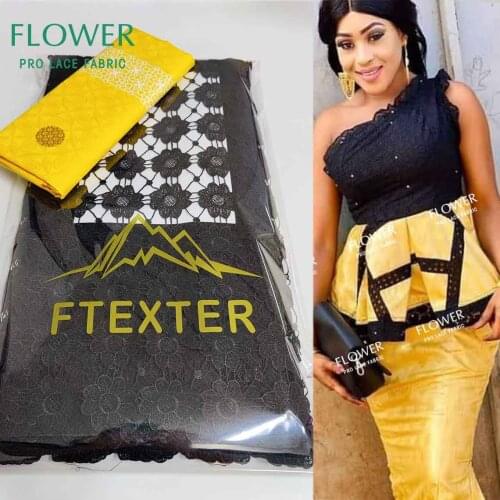 Black And Yellow 100% Egyptian Cotton Lace Skin Friendly Swiss Voile Fabric Dubai Dry Lace For Women Bazin Riche Lace Fabric