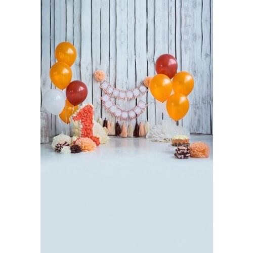 Child 1st Birthday Photography Backdrops Colored Balloons Dessert White Wooden Floor Backgrounds for Photo Studio Customized 3D
