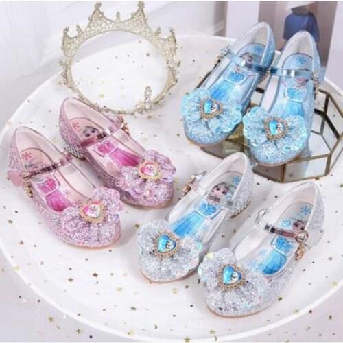 Disney Kids Leather Shoes Girls Wedding Dress Shoes Frozen Elsa Princess Bowtie Dance Shoes For Girls Casual Shoes Elsa Sandals
