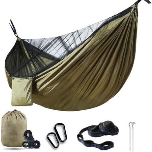 Outdoors Double Camping Hammocks with Mosquito Net Lightweight Parachute Nylon Portable Hammock for Backpacking, Camping, Hiking