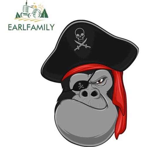 EARLFAMILY 13cm x 10.1cm for Gorilla Pirate Cartoon Car Stickers Vinyl JDM Bumper Trunk Truck Graphics Bumper Windows Fine Decal