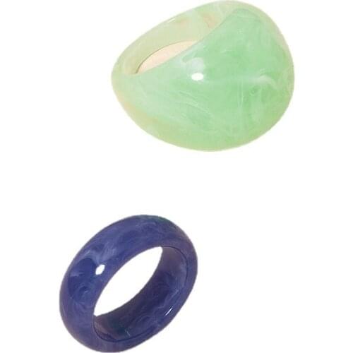 2 Pieces/Set Ins Green Acrylic Resin Acetic Acid Irregular Minimalism Finger Rings Trendy Korean Fashion Women Party Jewelry