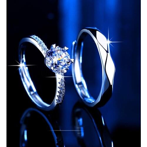 Moissanite Ring 925 Silver Adjustable Opening 1ct 2ct 60points White Diamond Couple Ring For Women Wedding Party Classic Jewelry
