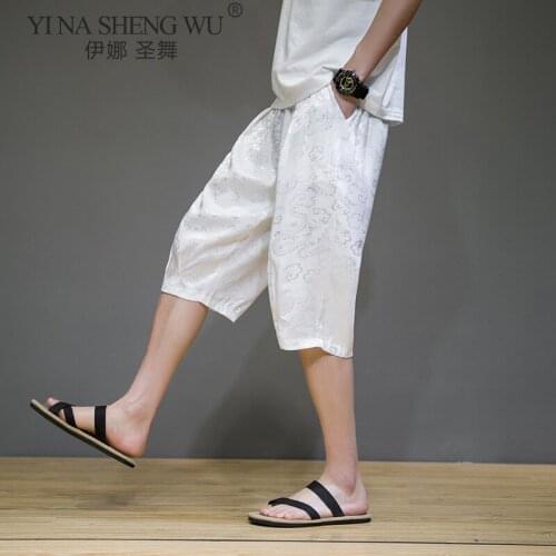 Summer Japanese Kimono Haori Pants Straight-leg Pants Asian Yukata Men Kimono Print Casual Elastic Leisure Loose Trousers Pants