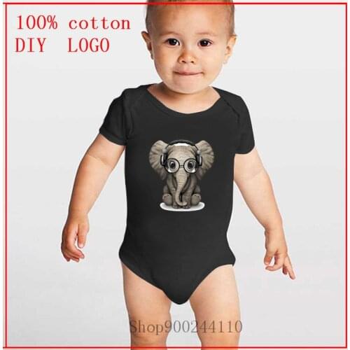 Cute Baby Elephant Dj Wearing Headphones and Glasses printed Bodysuits Baby Short Sleeve Jumpsuit Clothes Costumes Pajamas