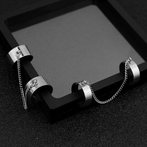 Fashion AAA Stainless Steel Hip Pop Punk Connecting Rings For Cool Women Men Silver Color Chain Finger Open Ring Jewelry Gifts