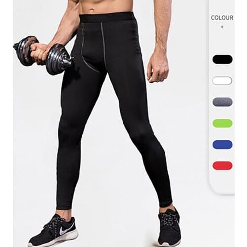 Mens Compression Solid Colors Sweatpants Quick Dry Fitness Tights Training Jogging Gym Pants Sport Workout Black Leggings