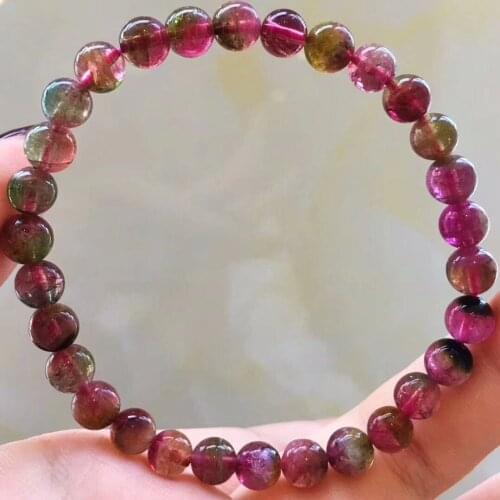 Genuine Natural Watermelon Tourmaline Crystal Transparent Round Beads Bracelet Fashion Woman Necklace Stretch 6.5mm AAAA