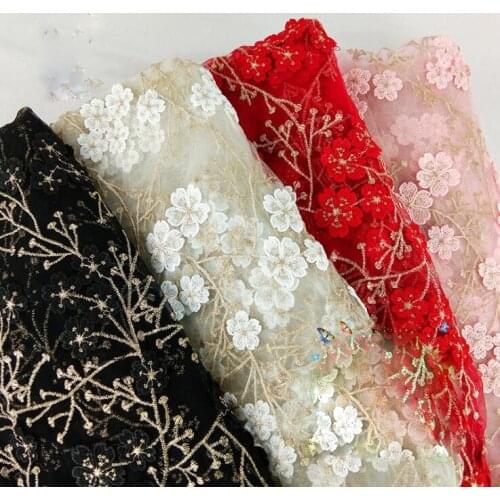 New 1yard three-dimensional gold silk embroidery small flower mesh lace fabric diy dress skirt clothing materials