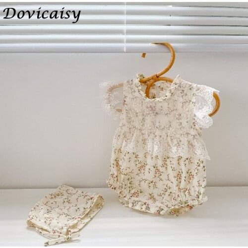 New Toddler Baby Girl Fashion Vine Printed Mesh Flying Sleeves Bodysuits summer Kid Cotton Casual Princess Thin Bodysuits