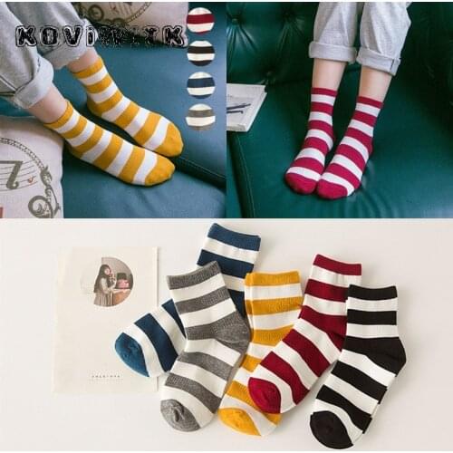 New Rainbow Cotton black socks for women Colorful stripe Funny Casual short Ladies sock Fashion Harajuku girls winter womens sox