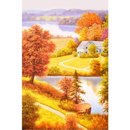 Autumn Lake Island Cabin Diamond Painting Round Full Drill Scenic Nouveaute DIY Mosaic Embroidery 5D Cross Stitch Home Decor