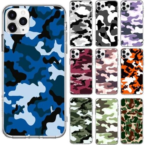 Camouflage Pattern Phone Case Transparent for iPhone 6 7 8 11 12 s mini pro X XS XR MAX Plus se cover funda shell