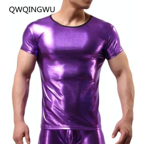 Sexy Cool Mens Undershirt Imitation Leather Man T Shirts Fashion Men T-shirt Brand Underwear Polyester men fitness Undershirts