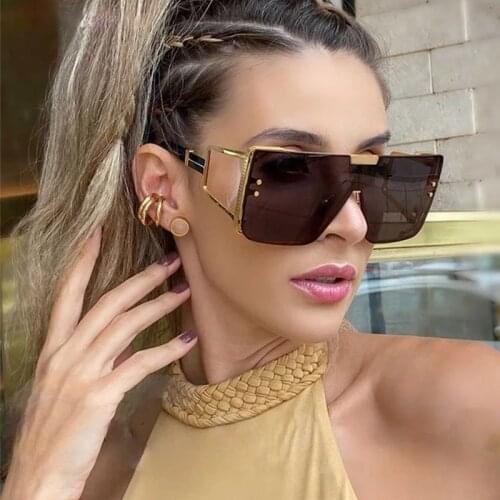 One Piece Shield Sunglasses For Women Brown Oversized Fashion Gradient Sun Glasses Luxury Square Vintage UV400 Shades Glasses