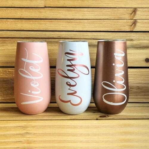 20pcs/lot 6oz Termos Stemless Flute Rose Gold Wine Tumbler Champagne Cola Stainless Thermos Insulation Egg Shaped Cup Party Gift