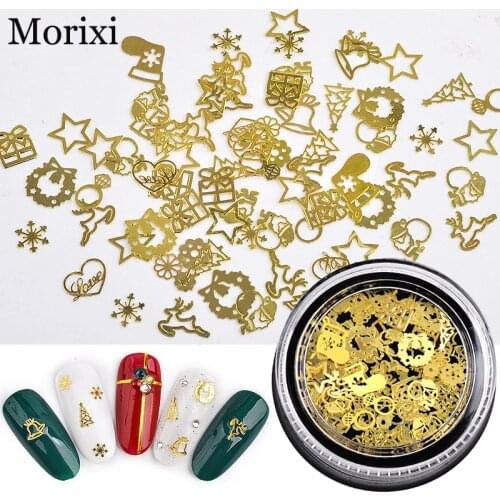 Ultra-thin metal nail art flakes 120pcs/bottle hollow sequins christmas tree leaf wheel gear design nail art decoration MZ024