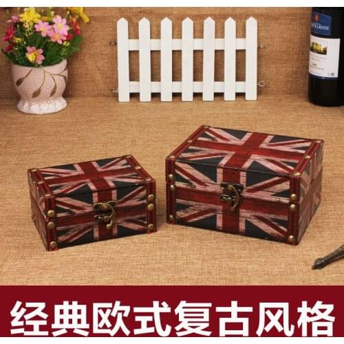 Union Jack retro antique wooden storage box leather storage box cosmetic box British style storage box wholesale
