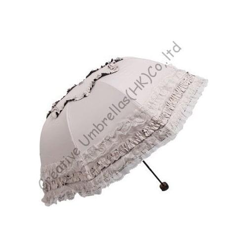 UPF>50+ Arched princess umbrellas,8 ribs,folding black coating 2 times,sunshade,border lacing,bag parasol,100%UV protecting
