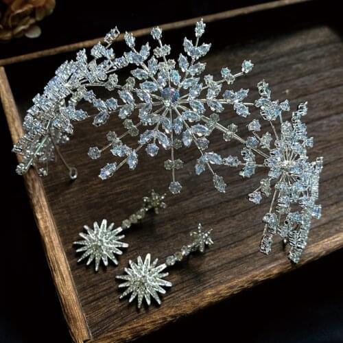 Fashion Stylish Snowflake Shape Women Crystal Tiaras Cubic Zirconia Hairband Bridal Hair Jewelry
