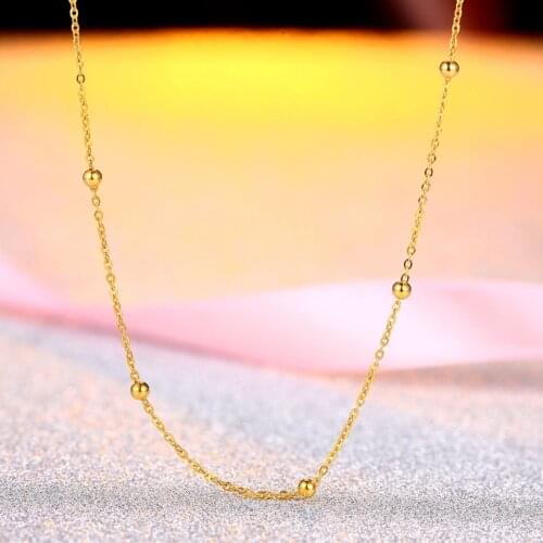 New Real 18k Yellow Gold Chain Women Lucky O Beads Link Necklace 18inch