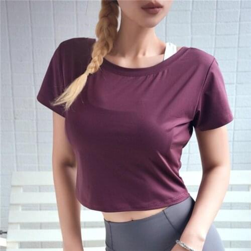 New arrive 2019 sexy backless fitness t shirt women running crop top slim bodybuilding gym training tshirt quick dry S-L