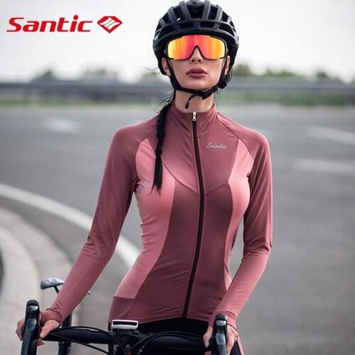 Santic Womens Cycling Jacket Winter Fleece Thermal Jersey Warm Up Bicycle MTB Road Bike Windproof Windbreaker MTB Jerseys