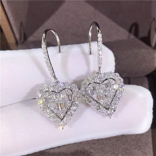 New Arrival Cute Heart Shape drop Earrings with Bling Simulated Diamond 925 Sterling Silver Fashion Jewelry Korean Earrings