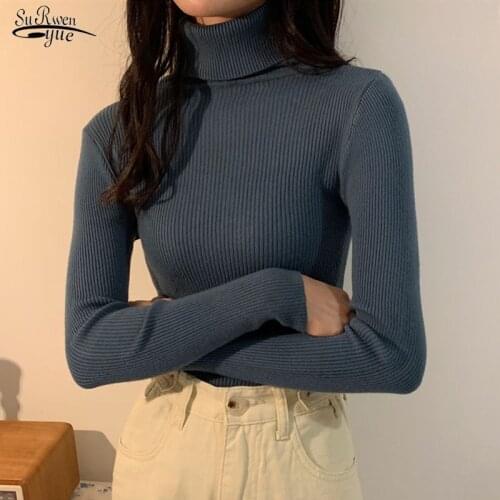 12 Colors Winter 2020 Clothes Women Solid Color Slim Turtleneck Long Sleeve Slim Pullover Women Sweater Womens Knitwear 10816