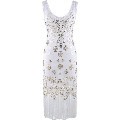 Sexy White Women Dress Sequined Beading Tassel Sleeveless A-Line Semi Formal Dress Vestidos De Fiesta Largos Elegantes De Gala