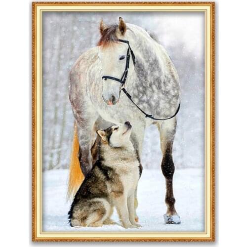 Animal Dog Husky DIY Cross Stitch Embroidery 11CT Kits Craft Needlework Cotton Thread Printed Canvas Home Decoration Wholesale