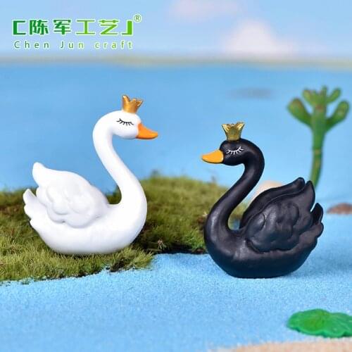 1PC DIY Swan Black White Cygnus Goose Lake Model Statue Figurine Micro Crafts Ornament Miniatures