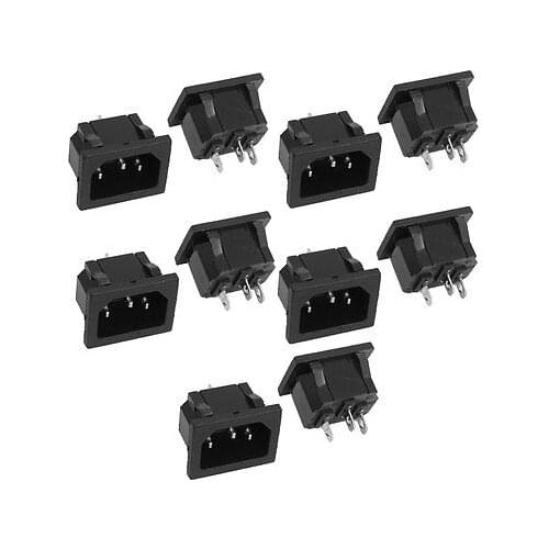 10 Pcs AC 250V 10A Snap In 3 Pins C14 Male Plug Power Inlet Socket Adapter Black