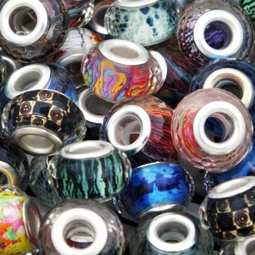 10Pcs/Lot 14MM Mix Color Round Multi Faceted Loose Big Hole Plastic Resin Charms Beads Fit European Pandora DIY Jewelry Bracelet