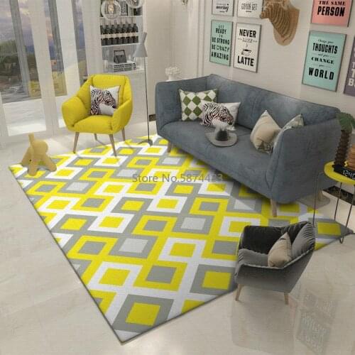 200*300cm Geometric Bright Yellow Square Bedroom Living Room Crystal Velvet Short Velvet Anti-slip Hallway Floor Mat Carpet