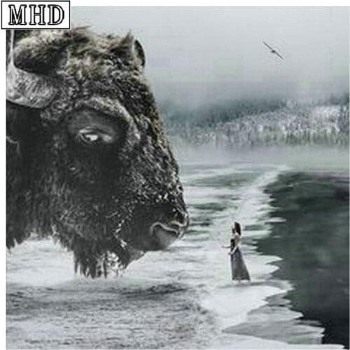 5d diamond painting consumption cow full square animal diamond embroidery bull head icon 3d round diamond mosaic decoration