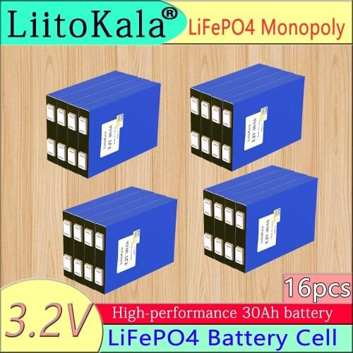 16pcs LiitoKala 3.2V 30Ah LiFePO4 battery 2000 times or more, deep cycle suitable for Diy 12V/24V/36V/48V golf cart fast 40A