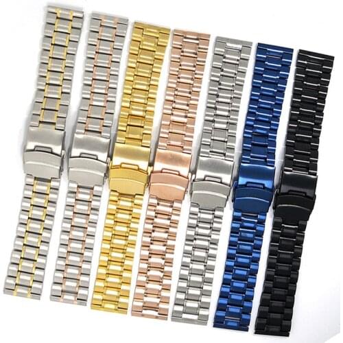 BEAFIRY 2020 New Watch Band 18mm 20mm 22mm five-bead Steel Belt with Folding Buckle Stainless Steel Watch Strap Silver Black