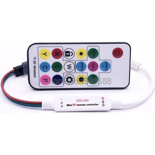 SP104E 17Key Mini RF Wireless Remote LED Controller SPI Signal for WS2812 WS2811 Dream Color LED Strip Light DC 5V 12V 24V