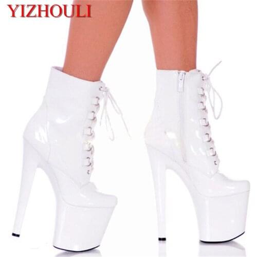 20cm banquets with high-heeled ankle boots, model stage show low boots, artificial PU material pole dancing boots