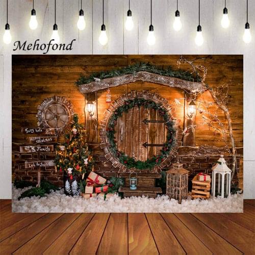 Mehofond Winter Christmas Photography Background Fairy Tale Wooden House Gifts Kids Family Portrait Backdrop Photo Studio Props
