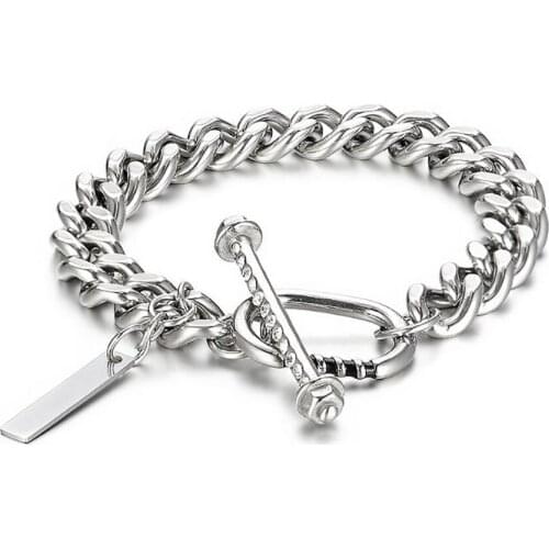 Stainless Steel Hip Hop Cuban Link Chain Long Bar Bracelet Bangle Jewelry Gift For Men Women