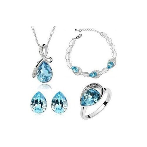 JS S115 Water Drop Necklace Set High Quality 4Pcs Jewelry Set Nickel Free Conjunto Menina